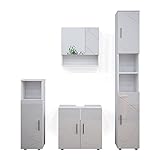 Vicco Badezimmermöbel Irma modern Badezimmerschrank Badschrank Waschtischunterschrank Spiegelschrank Hochschrank Midischrank Hängeschrank Tür Schublade (Weiß Hochglanz, Badmöbelset 6)