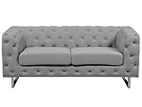 Beliani Luxuriöses 2er Sofa Polsterbezug Chesterfield Stil hellgrau Vissland