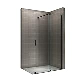 i-flair Walk In Duschwand mit Schiebetür NADINE 140x200cm in Schwarz Duschabtrennung aus 8mm ESG Nano - Links und Rechts montierbar