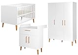 roba Komplett-Kinderzimmer „Mick“, Baby-/Kinderzimmerset inkl. Baby-/Kinderbett mit einer Liegefläche von 70 x 140 cm, Wickelkommode mit Wickelansatz & 3-türigem Schrank; Dekor „Weiß“ und „Goldeiche“