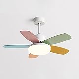 Moddeny Einfacher Deckenventilator mit bunten Blättern und Lichtern. 36-Zoll-Deckenventilator für das Wohnzimmer mit Licht und Fernbedienung, intelligenter Deckenventilator