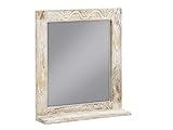 Woodkings® Spiegel 67x70cm Bitna Mango Holz natir weiß rustikal Badspiegel mit Schnitzerei Wandspiegel mit Ablage Badmöbel Badezimmermöbel Massivholz