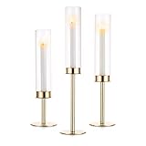 Nuptio Glaszylinder für Kerzen Kerzenhalter Gold: Klarglas Metall Kerzenständer Stabkerzen Stabkerzenhalter Groß Bodenlosen Zylinder Schatten Hochzeit Party Tisch Tafelaufsatz Dekor, Satz von 3
