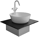 Alpenberger Aufsatzwaschbecken Rund 43 cm | Waschbecken Schale auf Granit Stein Waschtischplatte | Kleines Aufsatzbecken mit Nano | Mini Waschbecken Gäste WC | Keramik Waschbecken mit Hahnloch