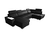 Robin Cezar Ecksofa Schlaffunktion Bettkasten Verstellbare Kopfstützen Sofa L-Form Schlafsofa Freistehende Eckcouch Schlafcouch Wohnzimmermöbel inkl. Laptoptisch Steckdose Rechtss Schwarz