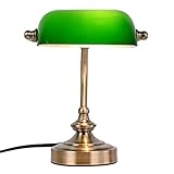 FIRVRE Glas Banker Schreibtischlampe traditionelle europäische klassische Bronze Finish G9 Basis Plug in Vintage Tischleuchte für Büro Bibliothek Studierzimmer Arbeitszimmer Schlafzimmer (Grün)