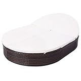 Homgoday Sonnenliege mit Kissen Doppelliege Gartenliege Strandliege Relaxliege mit Verstellbare Rücken Lounge Liege für Garten Terrasse Pool Balkon Poly Rattan Braun
