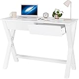 Schreibtisch mit 2 Schubladen Computertisch weiß Bürotisch aus Holz Arbeitstisch Skandinavischer Stil Schminktisch ohne Spiegel 106 x 48 x 76.5 cm