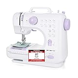 Emerio Nähmaschine für Kinder und Anfänger, SEW-121820, 12 Stichmuster, Mini Nähmaschine mit Fußpedal, Strom und Batteriebetrieb, Zuhause, LED Licht, Vor und Rückwärtsautomatik, Weiß/Rosa