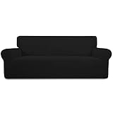 Greatime Stretch Sofabezug Sofaüberwurf Möbelschutz Sofaüberzug Couchbezug Couch Schild Sofahusse Weich mit Gummiband Schaumstreifen(Schwarz,3-Sitzer)