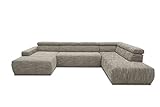 DOMO Collection Brandon Sofa, Wohnlandschaft mit Rückenfunktion und Sitztiefenverstellung in U-Form, Polsterecke Eckgarnitur, weiß-grau, 175 x 359 x 228 cm