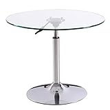 Runder Glastisch, Stehtisch, höhenverstellbarer Glastisch, gehärtetes Glas, Balkon-Couchtisch, anhebbarer Tisch, Kleiner Couchtisch (Größe: 70 cm, Farbe: transparent)