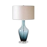 CLoxks Nachttischlampe Blaue Tischlampen transparentes Glas Nachttisch Tischlampen mit Stofflampenschirm Moderne Nachttischlampen for Home Office-Café-Studienlampe, 30,7 'H Dimmbar