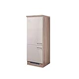 Flex Well Midi-Kühlschrankumbauschrank Nepal - Umbauschrank für Kühlschrank - 2-türig - Breite 60 cm - Creme glänzend/Eiche Sonoma