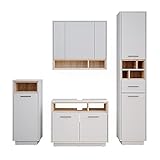 Vicco Badmöbel Set Beatrice Spiegelschrank Waschtischunterschrank Badschrank (4er-Set, Weiß-Sonoma)