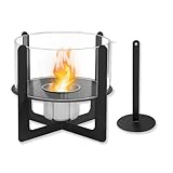 Froadp Bioethanol Tischkamin aus Gehärtetes Glas und Edelstahl Ethanol Kamin für Indoor und Outdoor Modernes Tischfeuer Ethanol Kamin für Balkon Garten Esstisch Zimmer Deko (Runden, ø22x19.5cm)