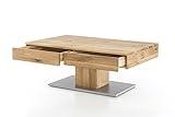 WOODLIVE DESIGN BY NATURE Massivholz Couchtisch rechteckig aus Wildeiche, geölter Wohnzimmer-Tisch, Beistelltisch inkl. Schublade, Tisch 110 x 70 cm