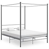 vidaXL Himmelbett Metallbett Bett Doppelbett Bettrahmen Bettgestell Lattenrost Schlafzimmermöbel Schlafzimmerbett Grau Metall 160x200cm