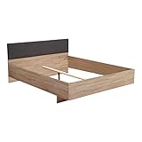 Homestyle4u 2187, Holzbett 160 x 200 Doppelbett Grau Holz Eiche Massiv Bett 160x200 Schwebebett Modern