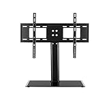 TV Standfuss, Tragbarer TV-Ständer, universeller drehbarer Tisch-TV-Ständer für 32 bis 55 Zoll flache, gebogene Bildschirme, höhenverstellbare Sockelhalterung mit Basis aus gehärtetem Glas, hält bis z