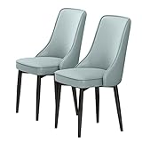 Moderne, Moderne 2 PU-Leder-Stühle mit hoher Rückenlehne, gepolsterter weicher Sitz, Beine aus Karbonstahl für Lounge, Esszimmer, Küche, Schlafzimmer, Esszimmerstühle (Farbe: Hellblau)
