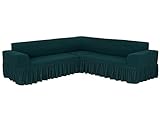 SODERBERGH Sofahusse Ecksofa Jacquard Stretch Bezug Dekoration Couch Polstersofa, Farbe Hussen:Green 422, Größe:mit Rüschen