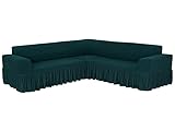 SODERBERGH Sofahusse Ecksofa Jacquard Stretch Bezug Dekoration Couch Polstersofa, Farbe Hussen:Green 422, Größe:mit Rüschen