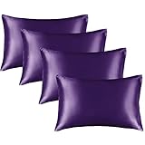 BEDELITE Satin-Kissenbezug für Haar und Haut, Queen-Kissenbezüge, 4er-Pack, superweich, seidig, pflaumenfarben, lila Kissenbezug mit Hotelverschluss (50,8 x 76,2 cm)