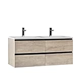 StoneArt Badmöbel Set mit Mineralguss Waschbecken und Unterschrank Waschtisch als Einzel- oder Doppelwaschbecken mit Unterschrank ohne Armaturen Monte Carlo MC-1200 eiche hell 120cm
