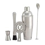 Amazon Basics Barbesteck Set, 710-ml-Shaker, Sieb, Jigger und Muddler, 5er-Pack, Edelstahl