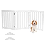 COSTWAY Absperrgitter Hunde 60cm Hoch, Schutzgitter Holz, Kindergitter klappbar, Treppengitter Hundeabsperrgitter flexibel Türschutzgitter (3 Paneelen, Weiß)