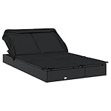 Makastle 2er-Set Sonnenliege mit Faltdach & Auflagen, Loungebett für 2 Personen, Sonnenbett Relaxliege Gartenliege Doppelliege Liegestuhl für Garten oder Balkon, Schwarz 213x118x97 cm Poly Rattan