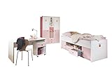 lifestyle4living Jugendzimmer Komplett Set, weiß/rosa, Prinzessinnen-Stil, 4-teilig | Kinderzimmer Komplettset mit Kleiderschrank, Bett, Schreibtisch und Rollcontainer