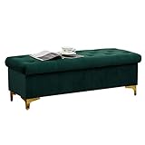 MEFFEE Osmanischer Fußhocker,Spielzeug-Aufbewahrungsbox,Flanell-Schuhwechselhocker,mit Schwammkissen,Schlafzimmer-Betthocker,Schmiedeeisen-Dekoration,100 x 45 x 40cm,Ottomane(Farbe:Grün)