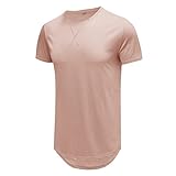 DIPIUS Herren T-Shirts Stylische Einfarbig Tshirt Classic Kurzarm Stretch Hemden Freizeit Sweatshirt Slim Fit Tee L Pink