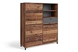 byLIVING Highboard Jackson/Schrank Old Wood Vintage mit Absetzung in Anthrazit/Wohnzimmerschrank mit 3 Türen und 1 Schubkasten/B 126, H 143, T 40 cm