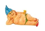 Geschenkestadl Zwergin nackt mit Blauer Mütze 23 cm Figur liegend FKK Gartenzwerg Frau