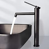 SHANFO Wasserhahn Bad Hoch Waschtischarmatur Einhebel-Mischbatterie Badarmatur Waschbecken Badezimmer Kaltes und Heißes Wasser Vorhanden,Schwarzmatt MB01E-T