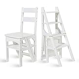 YANAIL Klappbare Leiter Stufe Stuhl Holzklappstuhl Mit 4 Stufenlift Dual-Use-Aufstieg Faltbares Regalleiter/Weiß