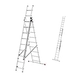 Hailo HobbyStep combi 3-in-1 Alu-Kombileiter | 3 x 9 profilierte Sprossen bis 150 kg | Anlegeleiter, Schiebeleiter und Bockleiter in einem | inkl. Alu Einhängetritt | Made in Germany | silber