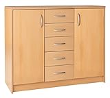 Kommode Sideboard Mehrzweckschrank | Dekor | Buche | 2 Türen | 5 Schubladen