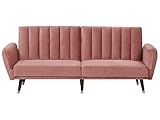 Beliani 3-Sitzer Schlafsofa aus Samtstoff in Rosa Glamour Stil Vimmerby