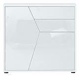 Vladon Sideboard Benny, Kommode mit 2 Türen und 2 Schubladen, Weiß matt/Weiß Hochglanz (79 x 74 x 36 cm)