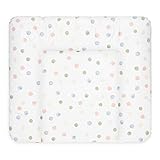 BONKY® Wickelauflage 85x72 cm - weiche Wickelunterlage - Baby Wickeltischauflage - Wasserdischt - Abwaschbar - Made in EU - 100% Oeko TEX - Farbige Punkte