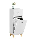 SoBuy BZR93-W Wäscheschrank mit ausklappbarem Wäschesack Wäschetruhe Wäschesammler mit einner Schublade Wäschekorb Badschrank Badezimmermöbel Weiß BHT ca: 34x90x30cm