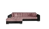 mb-moebel Ecksofa mit Schlaffunktion und Bettkasten | Couch für Wohnzimmer, Schlafsofa Sofagarnitur Sofa Eckcouch L-Form Wohnlandschaft mit Bettfunktion Moreno (Links, Rosa+Schwarz)