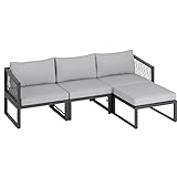 Lounge-Set Willa 4-teilig aus Aluminium Anthrazit | Moderne Gartenlounge mit Kissen & Auflagen in Hellgrau