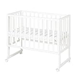 roba Stuben- und Beistellbett safe asleep® 3 in 1-45 x 90 cm - Höhenverstellbar - Komplettes Anstellbett mit Matratze + Canvas Barriere - Bett Set für Babys - Holz weiß