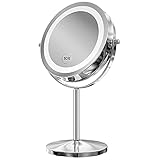 Gospire Kosmetikspiegel mit LED Beleuchtung 7 Zoll 1X/10X Vergrößerung Make Up Standspiegel Doppelseitige Schminkspiegel 360 Grad Drehbar Tischspiegel