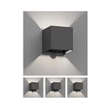 ledscom.de Wand-Außenleuchte CUBEL, Bewegungsmelder, wetterfest, anthrazit, IP65, Up & Downlight + LED Lampe je 596lm, weiß, 4 Stk.